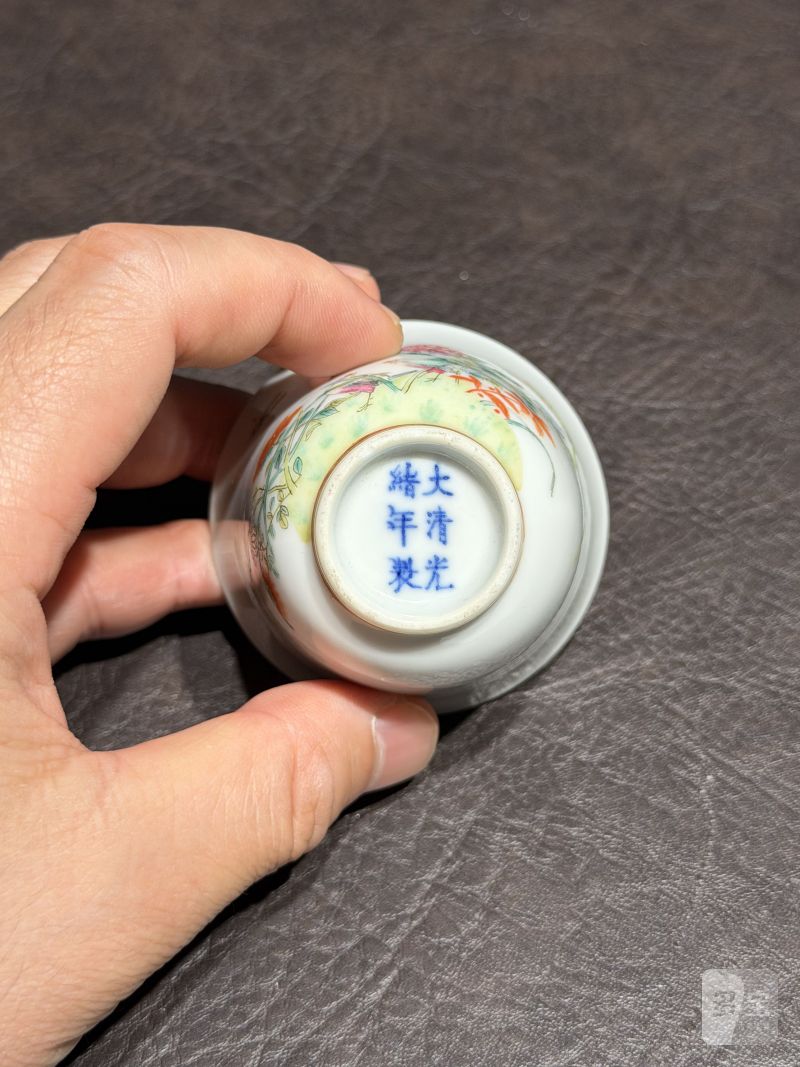 清光绪 粉彩花鸟纹杯 - 图7